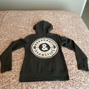 Doughnuts and Deadlifts charcoal grey zip up